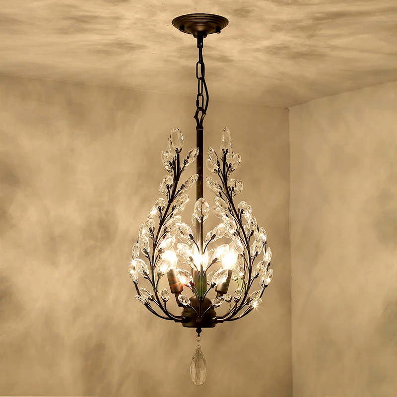 American Vintage Chandelier Lighting E14 Bulb Luxury Crystal Black Farmhouse Ceiling Pendant Lamp For Living Dining Room Bedroom enlarge