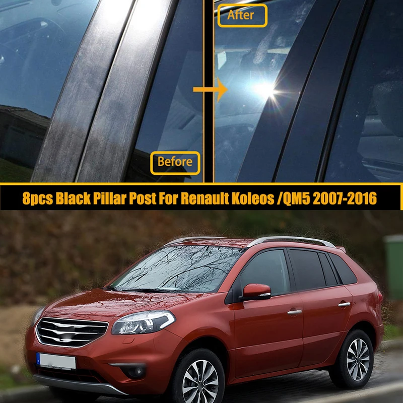 

8 Pcs Black Window Pillar Posts Trim Cover Door Decorative Panel Sticker Fit Renault Koleos QM5 2007 2008 2009 2010 2011-2016