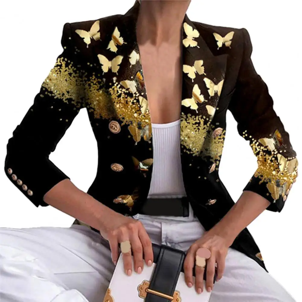 

Women Casual Jacket Stylish Women's Double Breasted with Colorful Print Slim Fit for Autumn Winter Fashion Double-breasted