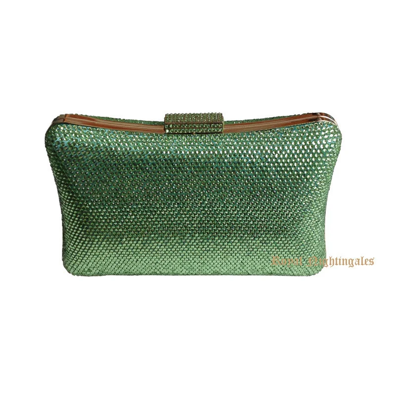 

Women Party Green Metal Box Shoulder Handbag Crystal Evening Clutch Wedding Clutches Bags Evening Purse Bolsos de Fiesta