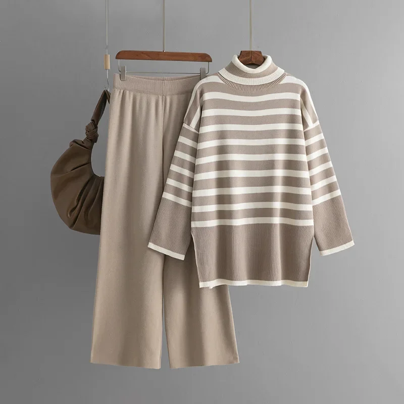 Женский трикотажный свитер HLBCBG с высоким воротником и широкими брюками высокой