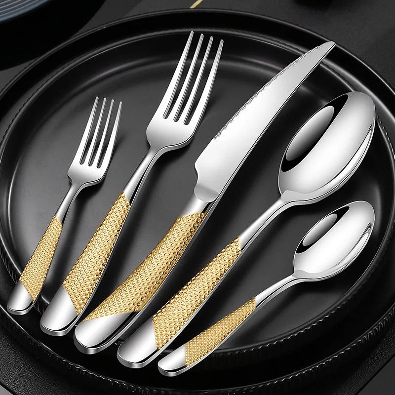 

Kitchen Cutlery Cutlery Set Silver Cutlery Set 304/410 Stainless Steel Luxury Cutlery Fork Spoon Knife Western Food Set