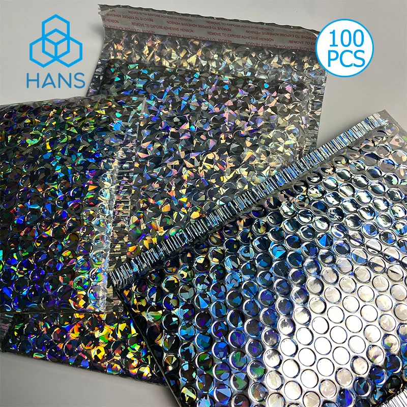 100PCS Metallic Rainbow Style Bubble Mailers Holographic Padded Envelope Shipping Bags Glitter Rainbow Poly Mailers
