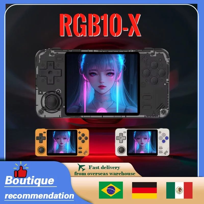 Фото Портативная игровая консоль POWKIDDY RGB10X в стиле ретро 3,5 дюйма ArkOS Opendinglinux Gaming 4:3 IPS-экран RK3326 Детские подарки RGB10X №1