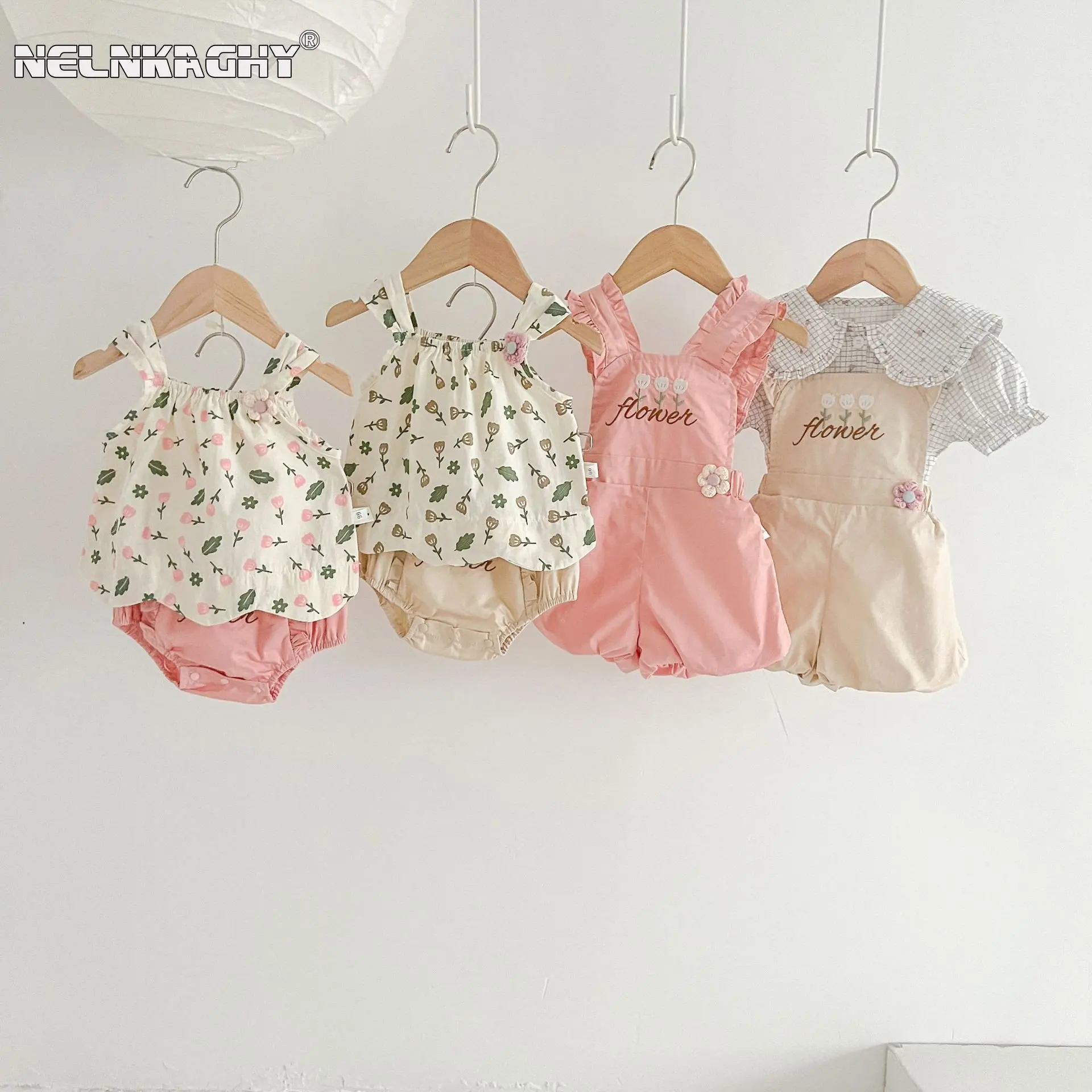 

Baby Girls fashion Summer Wear - Choose from Rose Top Vest, Embroidered Flower Shorts, Ruched Overalls, Peter Pan Collar Shirts
