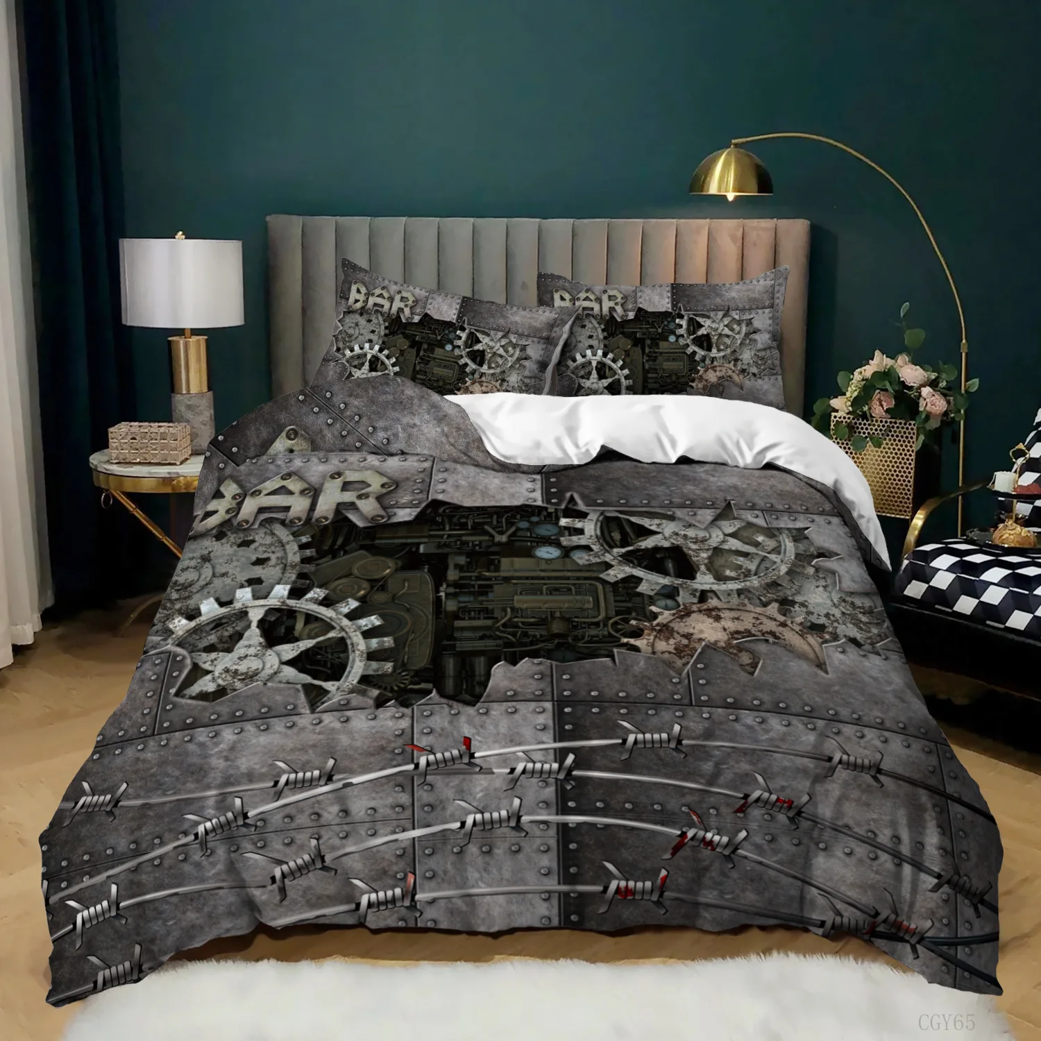 

Gear Duvet Cover Set Colorful Gear Mechanical Device Bedding Set Queen King Size Chic Microfiber Quilt Cover for Kids Boys Men