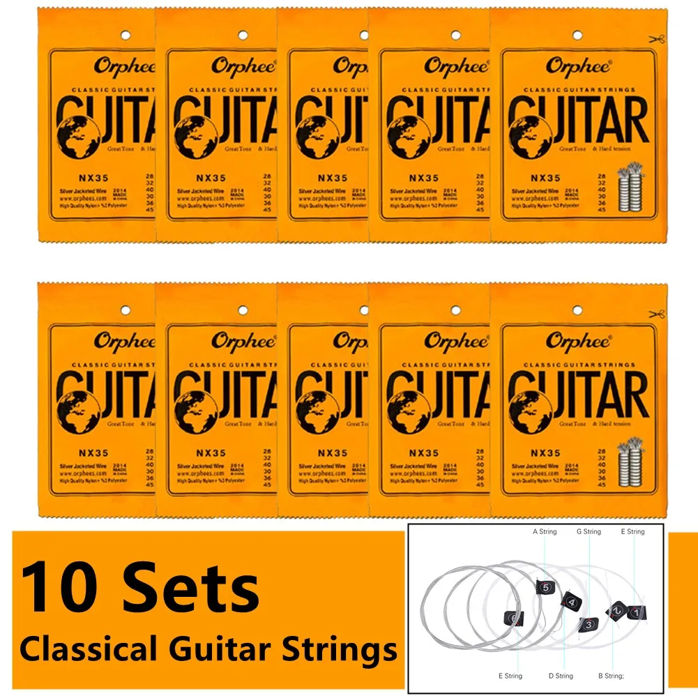 

10Set Orphee NX35(28-45) Classical Guitar Strings Silver Plated Wire Nylon String Nylon P100 28-45Gauge For Endline Bass