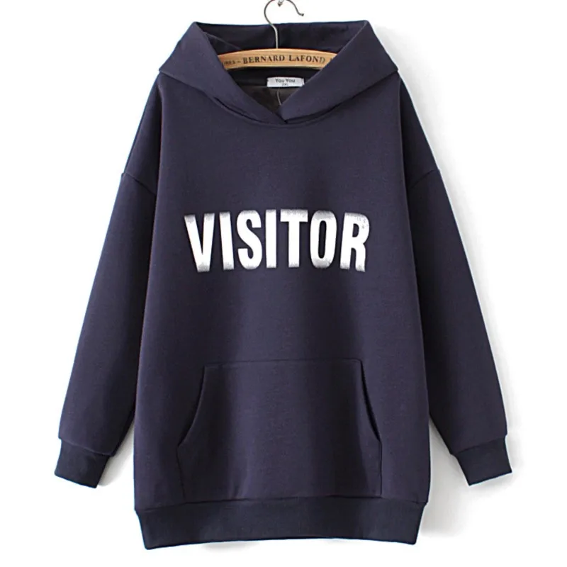 

4XL Plus Size Fleece Hoodies Women 2022 Winter Hooded Letter Print Thick Sweatshirt Casual Loose Drop Shoulder Velvet Warm Hoody
