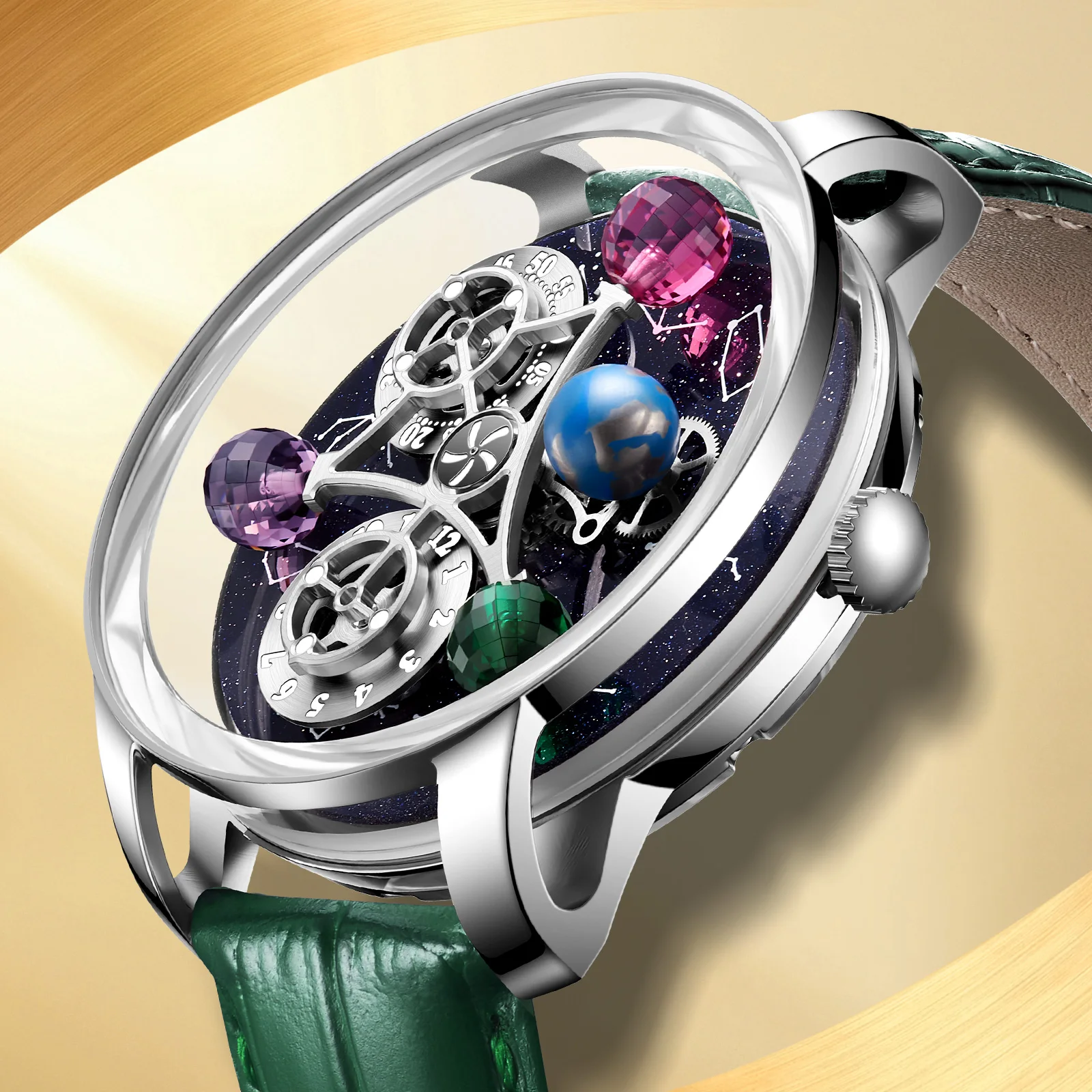 HAEMMERНовые мужские часы с механическим кожаным ремешком звездное небо деловые для