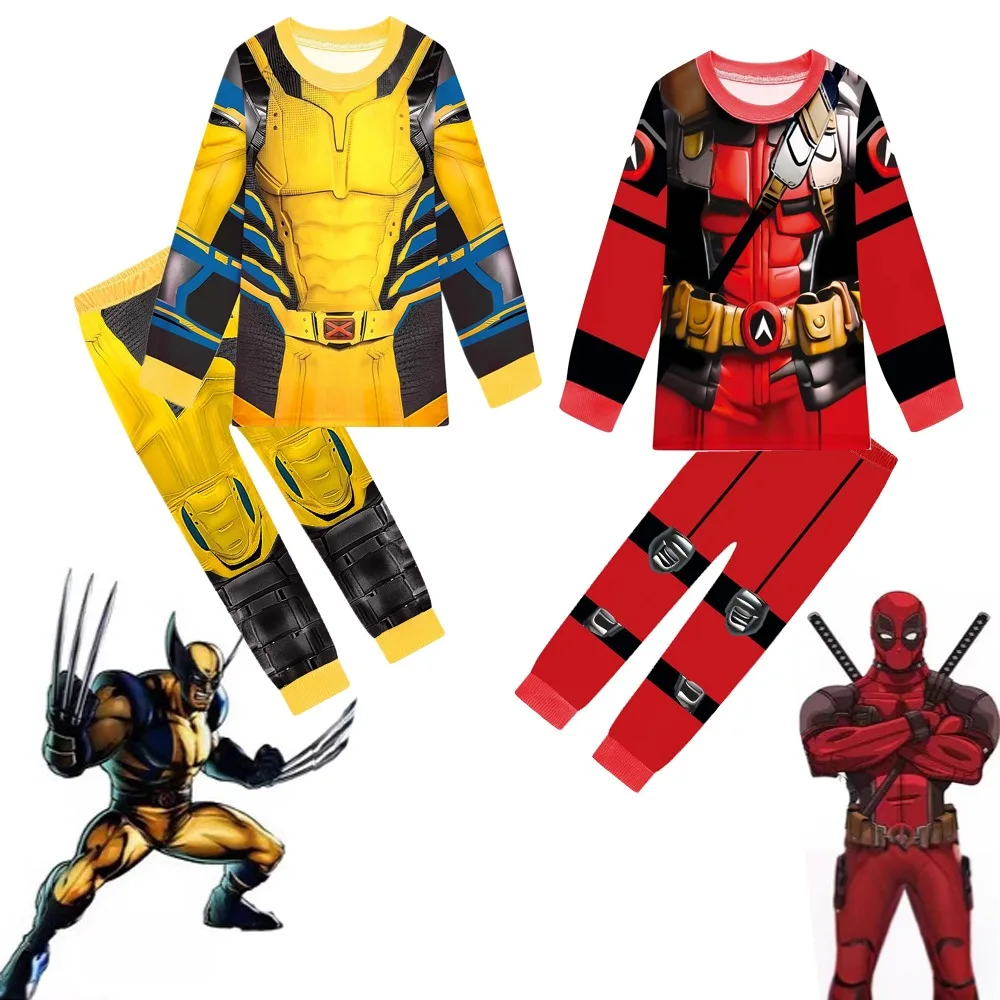 Фото Children's Wolverine children's leisure wear cartoon pajamas Suit Girl Boys D-Deadpool night-clothes spring autumn nightshirt №1