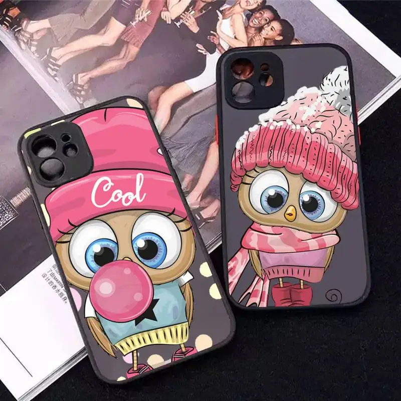 

Cute cartoon Owl Phone Case for iPhone X XR XS 7 8 Plus 11 12 13 pro MAX 13mini Translucent Matte Case
