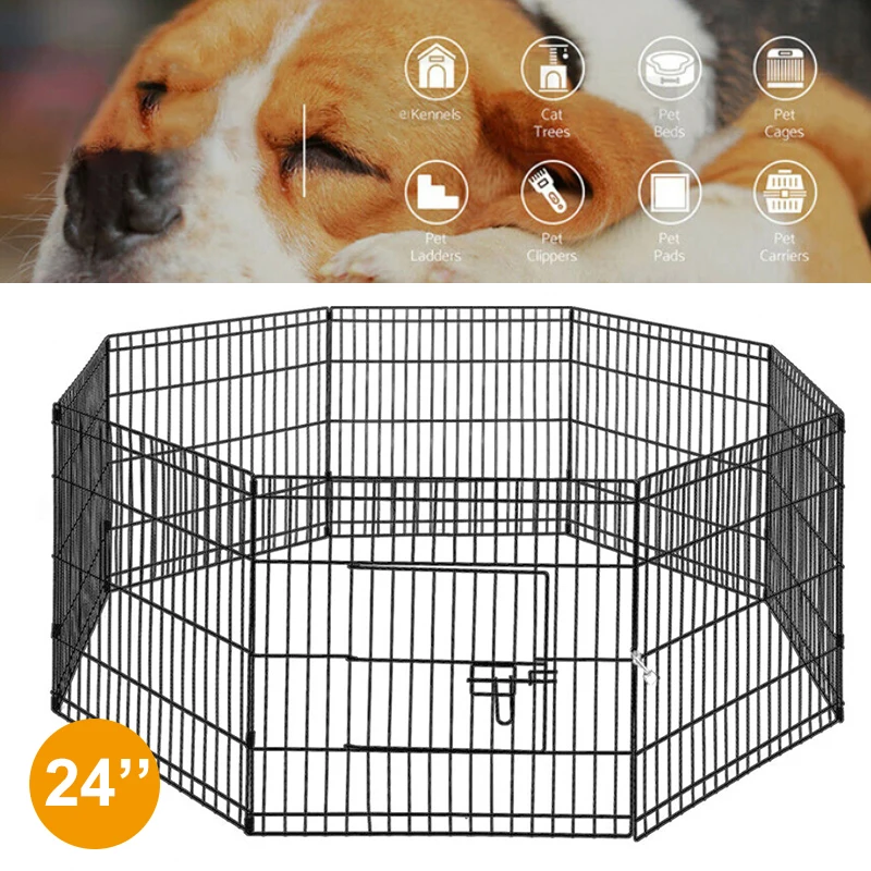 

24 Inch 8 Panels Pet Dog Playpen Metal Puppy Exercise Cage Enclosure DIY Cage House Yard Fence Pigs Rabbit Puppy Foldable Cage