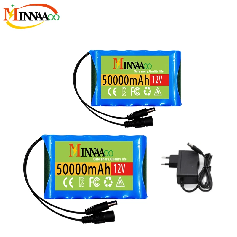 

18650 3S2P 12V 50000mah Original Lithium Ion Battery DC 12.6V 50Ah Rechargeable CCTV, Camera Monitor Replacement Battery+Charger