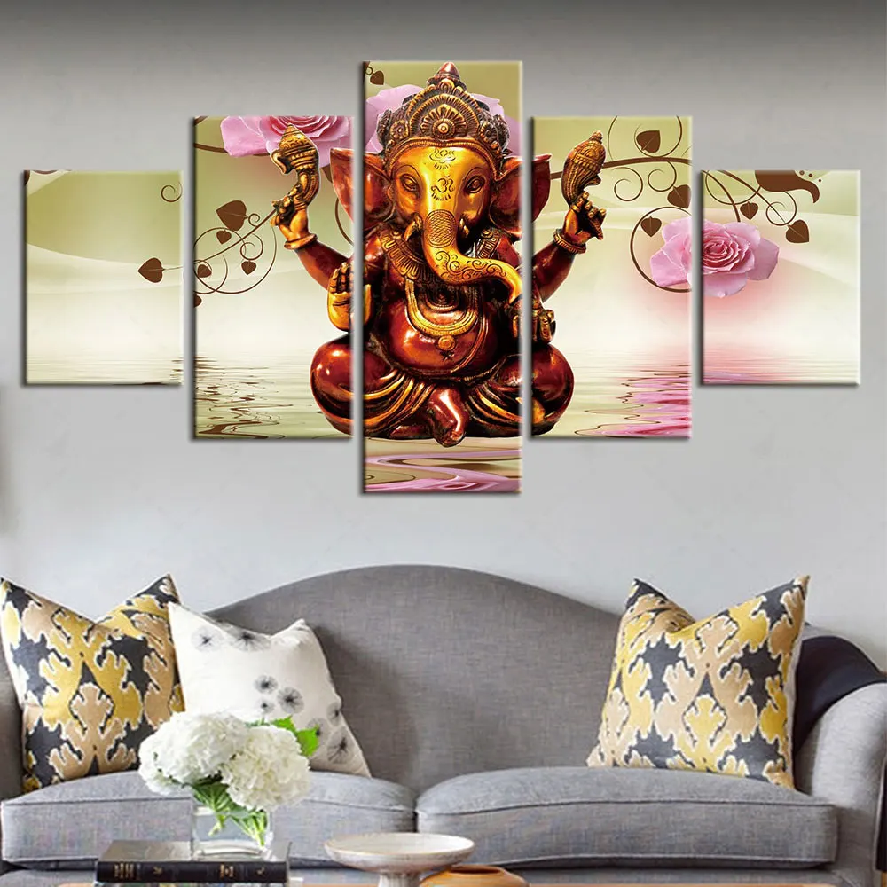 

Hindu Lord Ganesha Aesthetic Vintage Elephant God 5Pcs Wall Art Canvas Posters Paintings for Living Room Home Decor Pictures