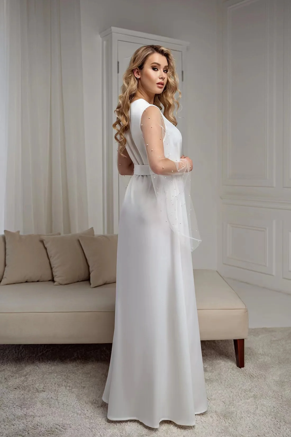 Bridal Gown With Pearls Silk Bathrobe White Boudoir Satin Kimono Women Pajamas Summer Pearl Tulle Dress  Wedding Robes For Bride