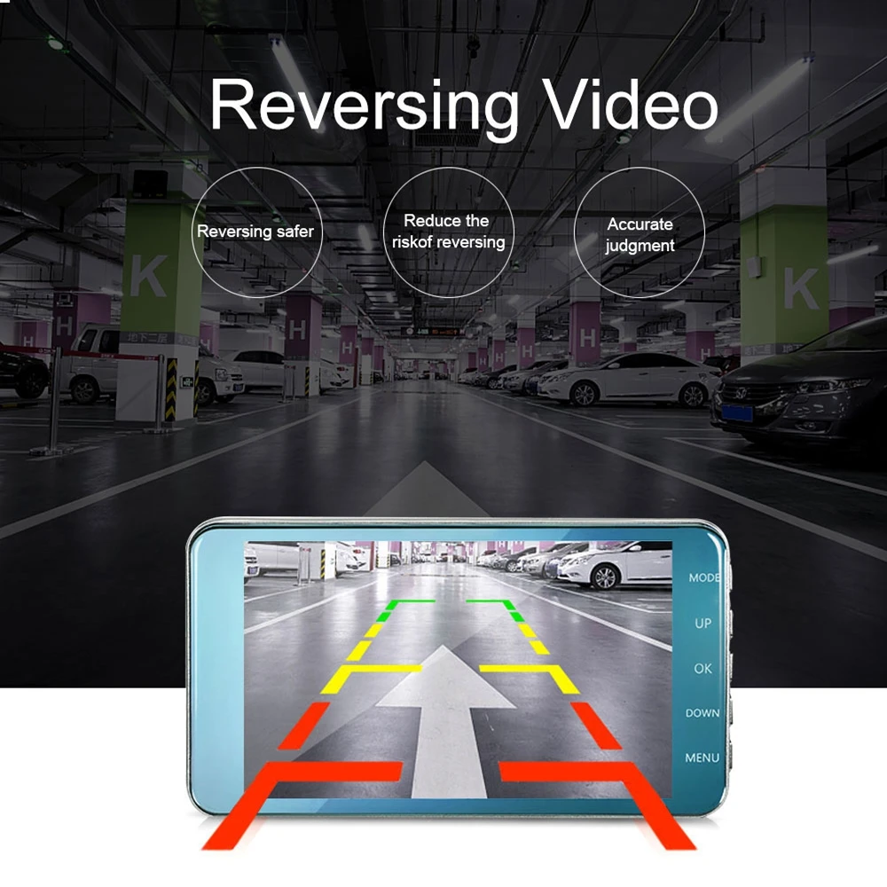 1080P Автомобильный видеорегистратор с двойным объективом 4 дюйма IPS фотокамера