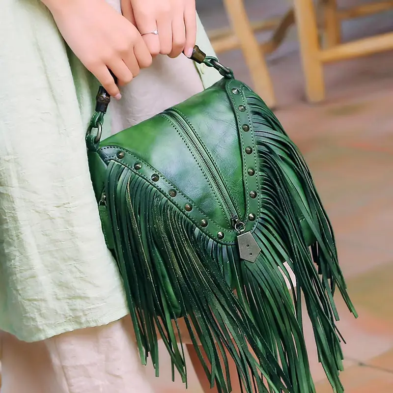 

Женская сумка из воловьей кожи в стиле ретро, женская сумка с кисточкой, женская маленькая сумка, сумка на плечо из натуральной кожи