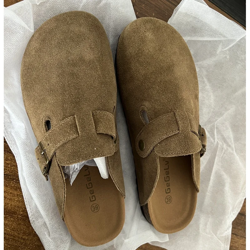 2023 Spring Women's Closed Toe Slippers Cow Suede Leather Clogs Sandals For Women Retro Fashion Garden Mule Clog Slides 35-39