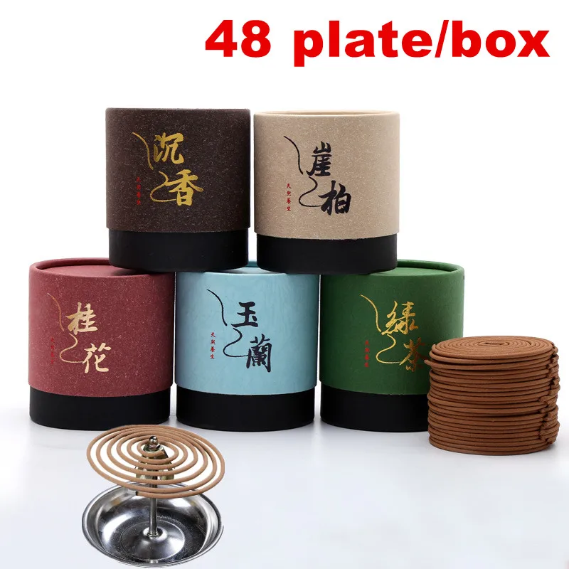 48 plate/box Natural Sandalwood Agarwood Coil Incense Aromatherapy Buddha Yoga Incense Indoor Smell Burning Home Decor