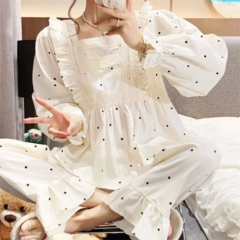 Women's Pajamas Set Full Sleeve Tops Spring Sleepwear 2Piece/Set Casual Pyjama Big Size Cozy Sweet Cartoon Princess Homewear