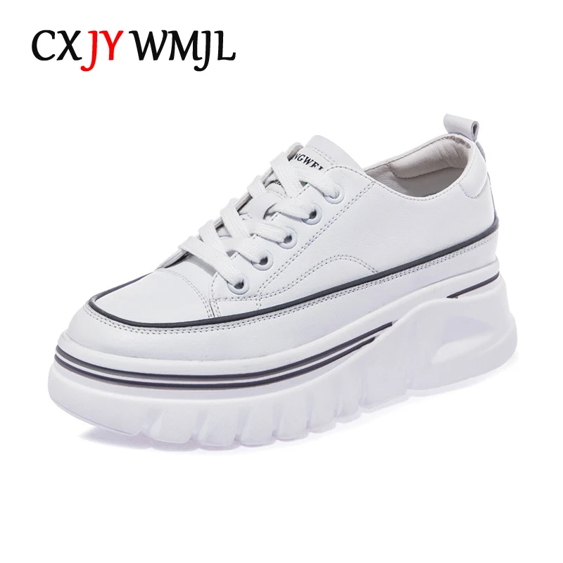 

Кроссовки CXJYWMJL женские из натуральной кожи, на платформе, Вулканизированная толстая подошва, маленький размер, белые, на весну