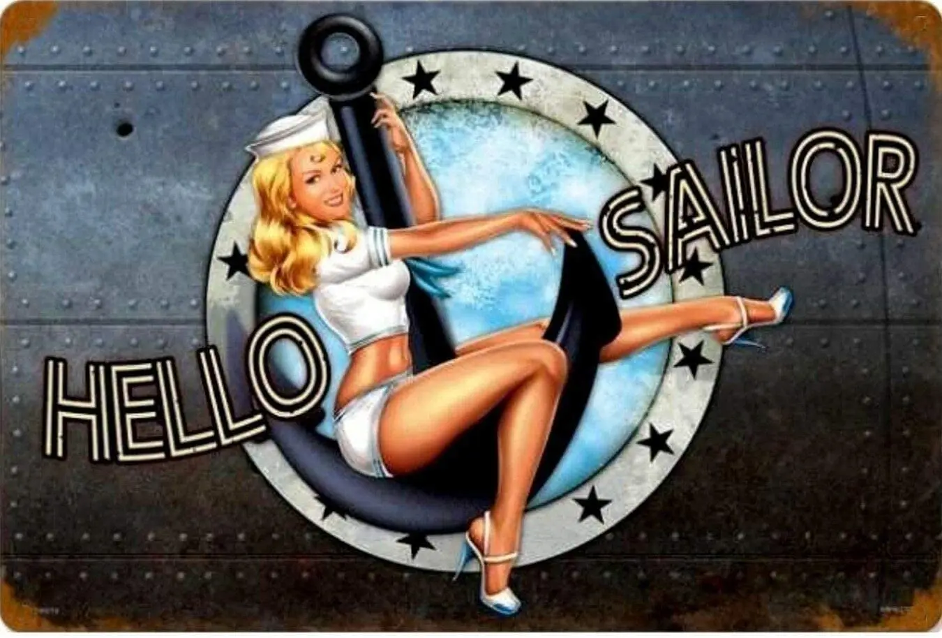 

Hello Сейлор красавица Pinup маленькая девочка металлический жестяной знак Ретро винтажный знак для дома и бара Настенный декор 20x30 см