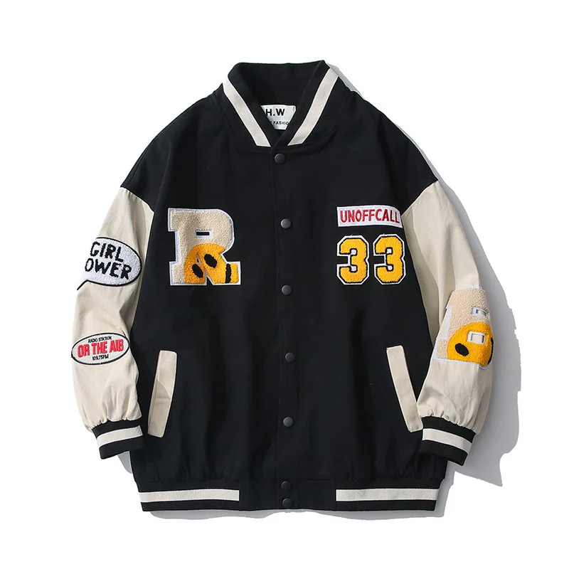 

Women Spring Jacket Baseball Suit Retro Street Letter Pilot Jacket Loose Casual Men's Coat