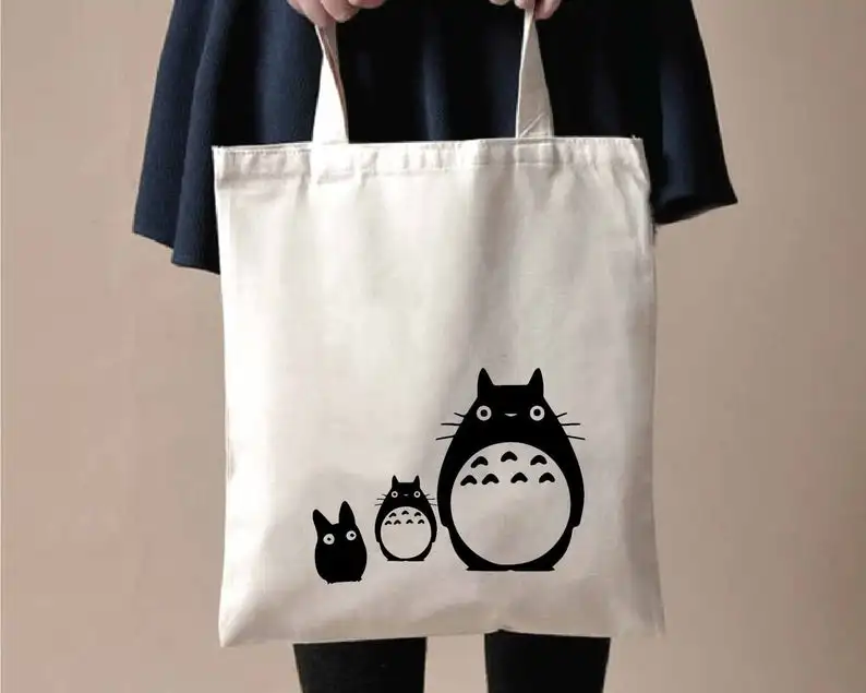 

Сумка-тоут Totoro в японском стиле Харадзюку, забавная милая сумочка-тоут с графическим рисунком, модный холщовый саквояж для покупок, дорожна...