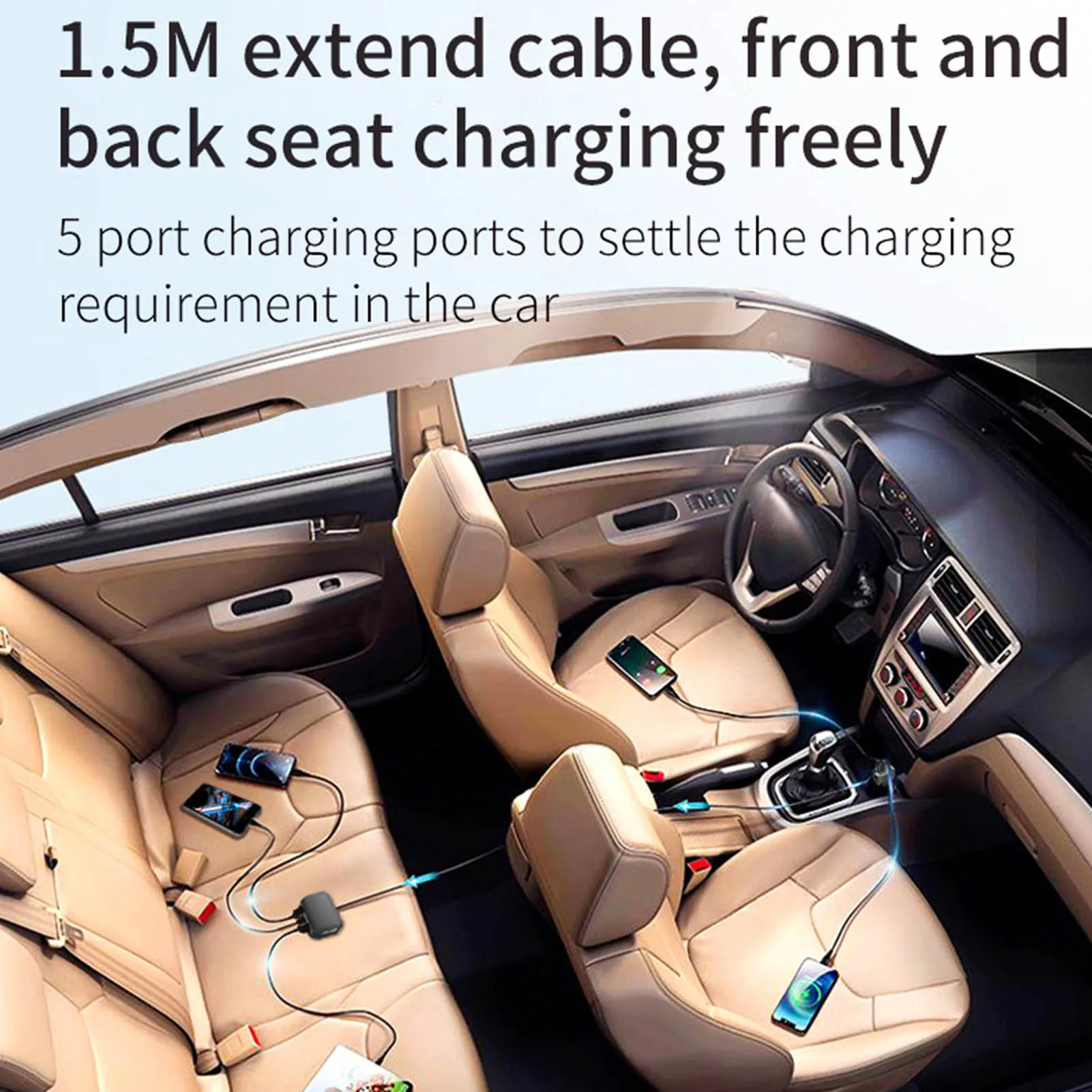 

Автомобильное зарядное устройство с 5 USB-портами, 60 Вт