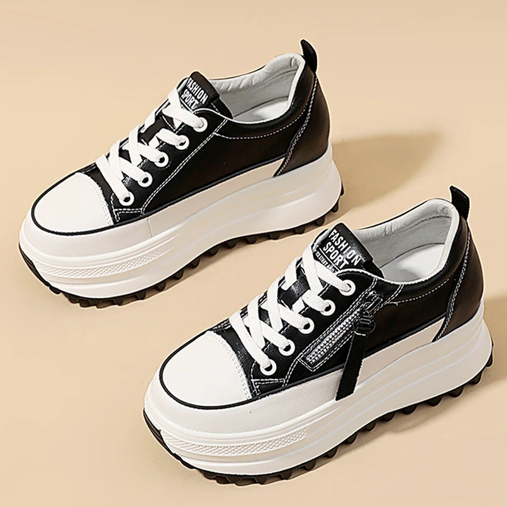 

Leather Women's Casual Shoes 7cm Thick Bottom Wedge Heel Ladies Fashion Sports Shoes Thick Heel Spring and Autumn Shoes Summer