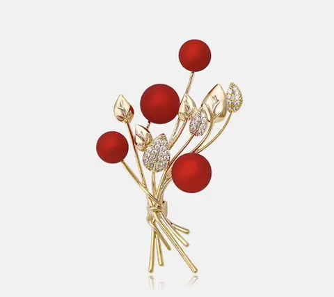 Красная брошь с цветом и шаром