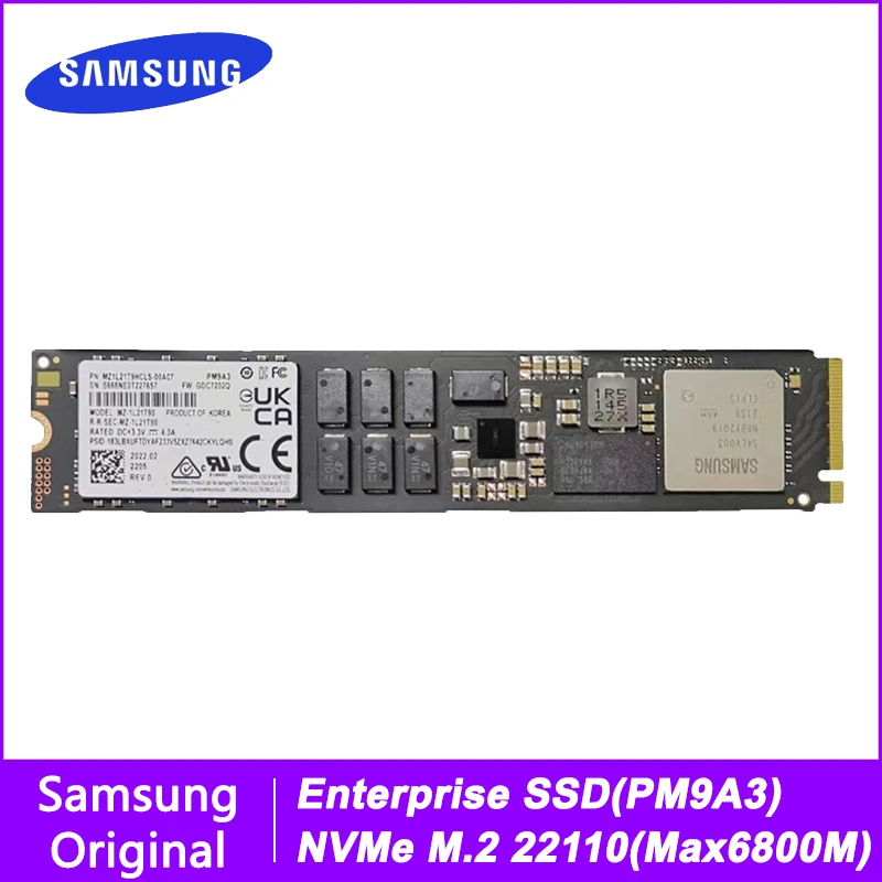 

SAMSUNG PM9A3 NVMe M.2 22110 Enterprise SSD 960GB 1.92TB 3.84TB Internal Solid State Disk Hard Disk HDD PCIe Gen3 x4 for Server