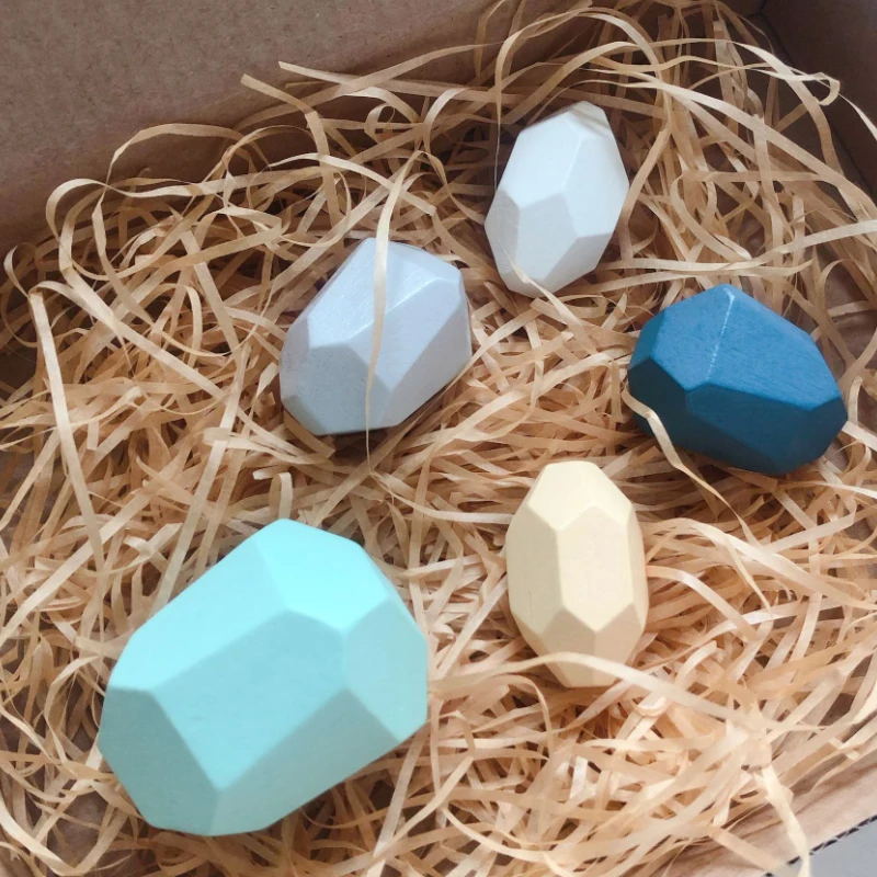 Деревянный строительный блок Монтессори цветные камни креативные Обучающие