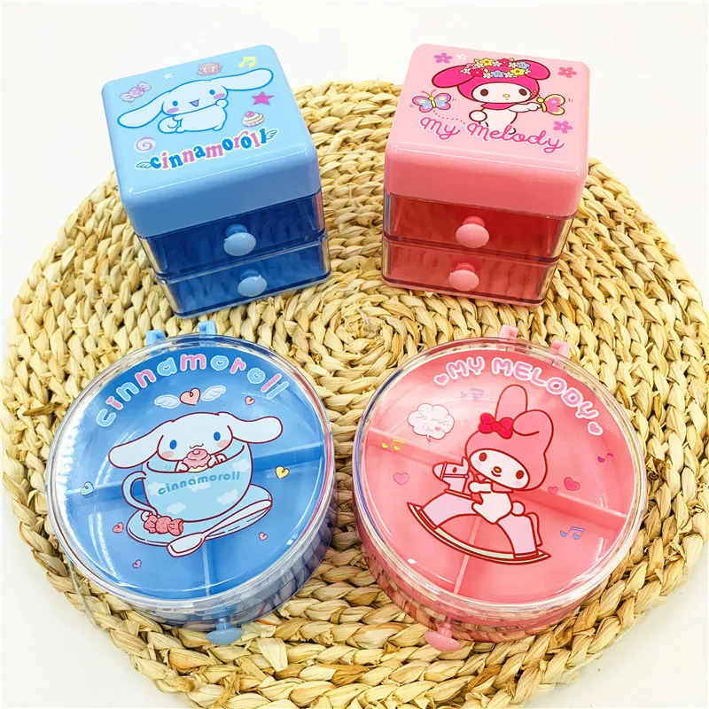 

Sanrio's New My Melody Cinnamoroll мультяшная вращающаяся многослойная настольная коробка для хранения ящик дизайн ожерелье серьги коробка