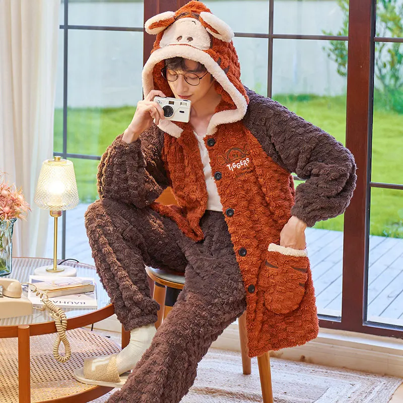 FUNISHI Plus Size 4XL Winter Pajamas Flannel Loose Version Inspissate Pullover Nightgown Men Sleepwear Coral Fleece Pajama Set