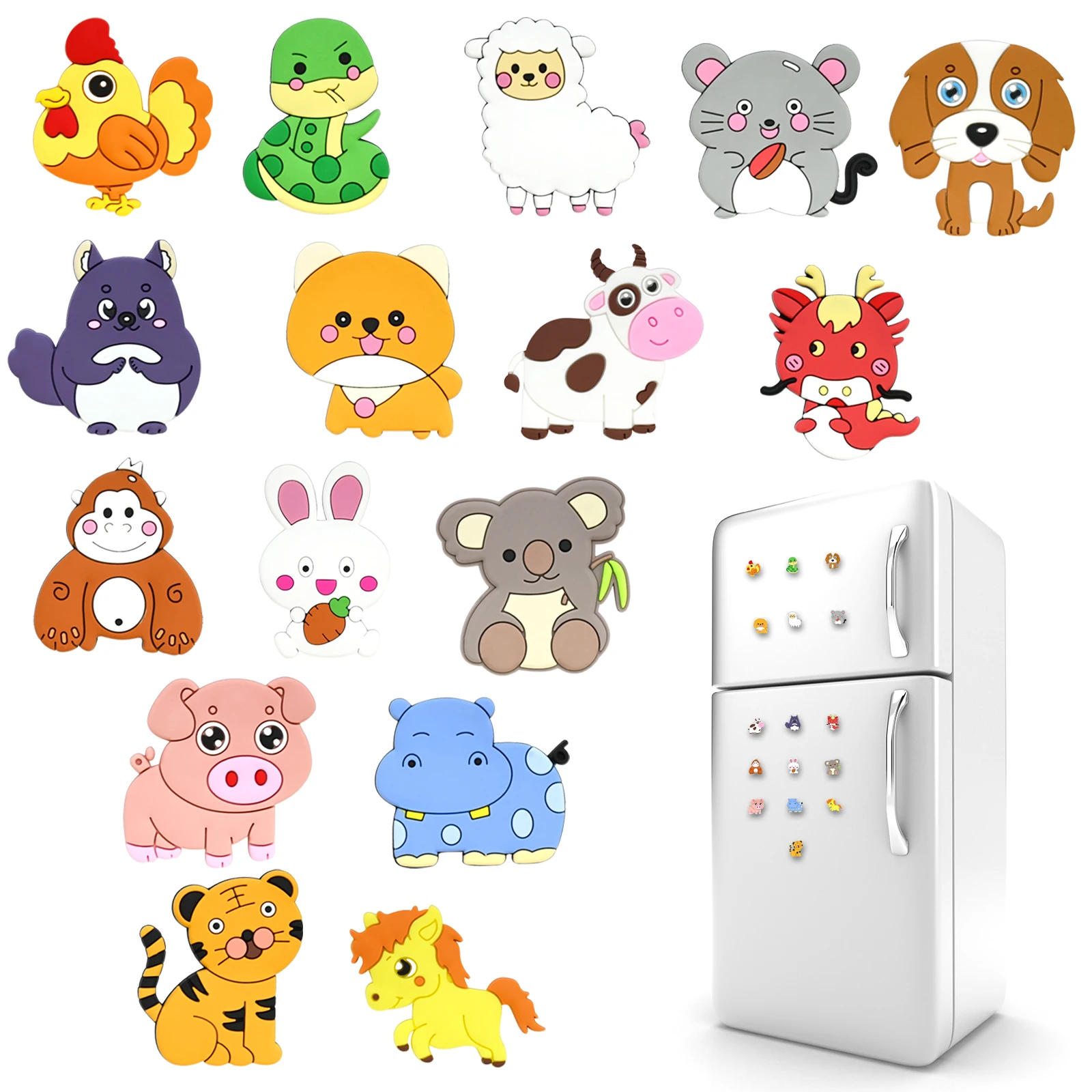 16 шт. магнит на холодильник с милыми животными из ПВХ-тигр собака свинья магниты
