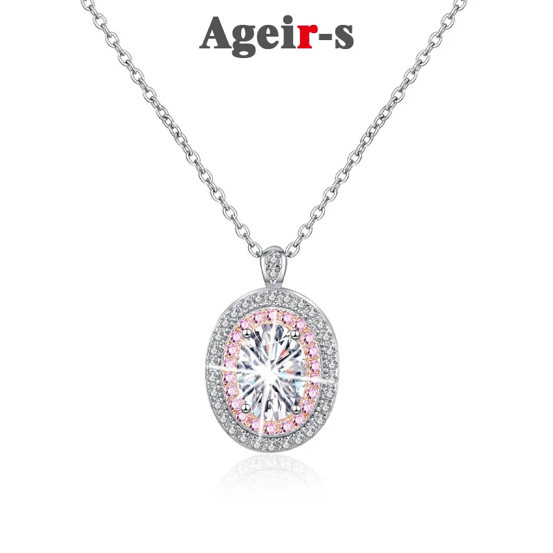 

AGEIR-S 100% Solid Silver Certified 1CT Glit ter Moissanite Platinum rose gold pendant Necklace Wedding Jewelry Luxury Gift Z806