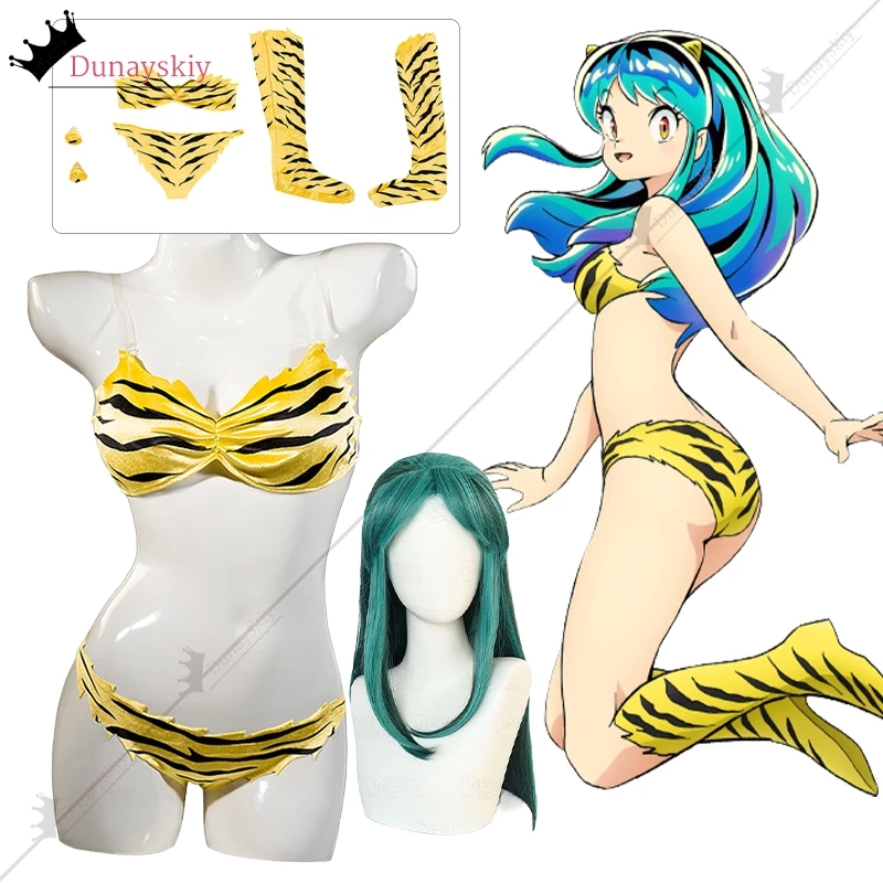 Аниме Lum Urusei Yatsura Косплей Костюм Парик Ламу Купальник Женское Сексуальное Бикини
