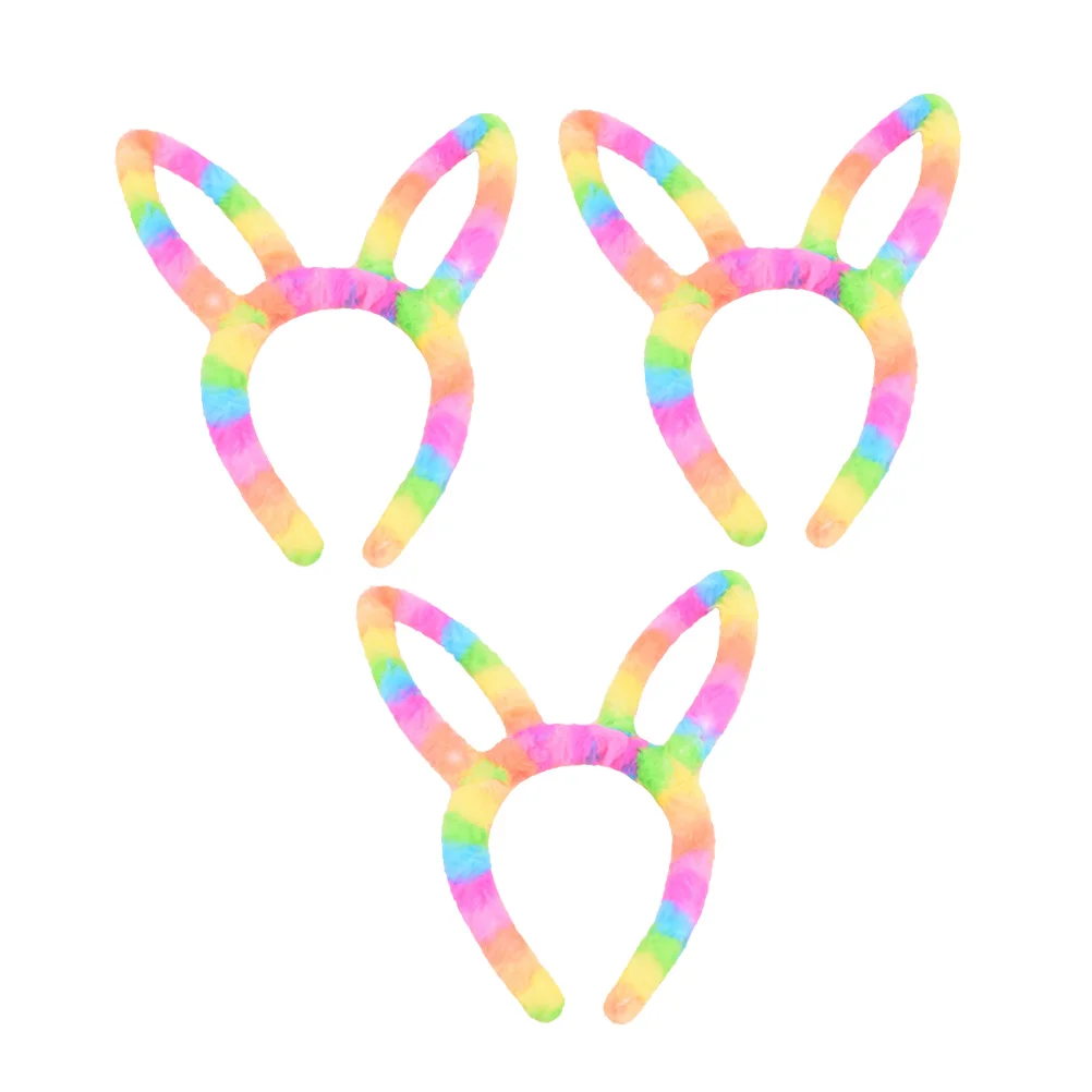 

3 Pcs Rainbow Light Headband Spa Headbands Girls Lovely Ear Decor Cartoon Plush Hairband Accessories Child Kids
