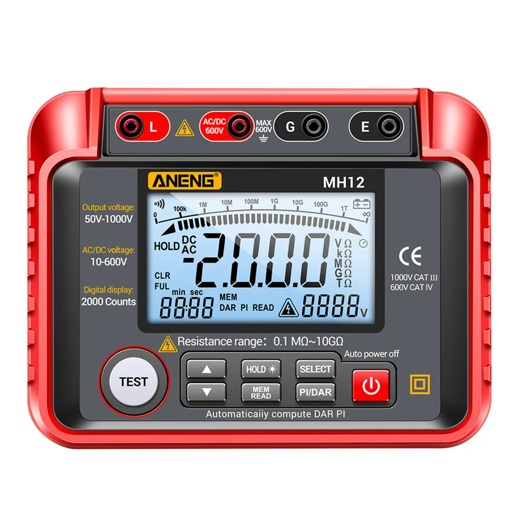 

Digital Insulation Resistance Tester 500-1000V Auto Range Resistance Meter Tester Ohms High Voltage Supplies