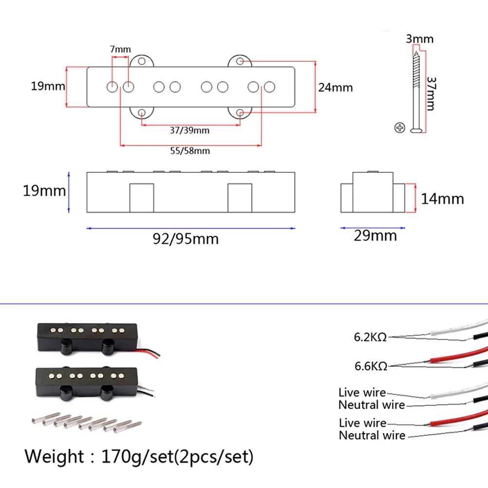 4 String Electric Bass Pickups Bridge Neck Set for Jazz Guitar Open Style Parts and Accessories GMB07 |