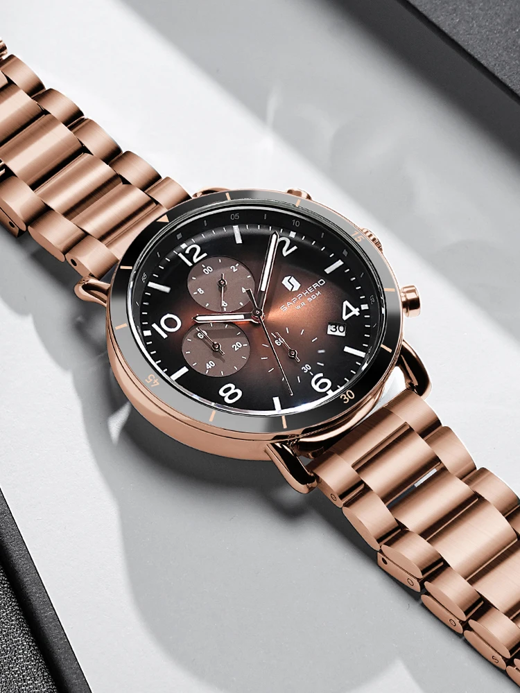 SAPPHERO Мужские часы из розового золота наручные нержавеющей стали модные элитный