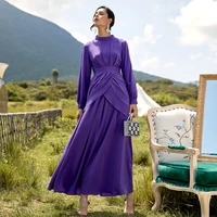 purple womens muslim dress new 2022 long sleeves small high neck slim hijab american islam clothing african dubai turkey kaftan