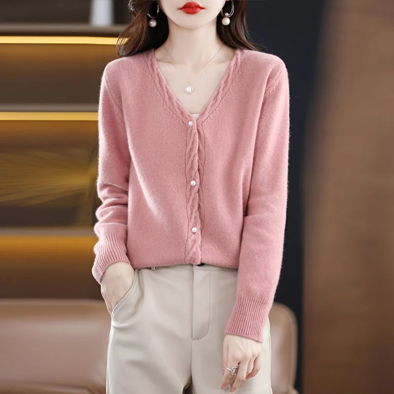 

Sweater 2023 new cardigan women V-neck knitted sweater coat autumn and winter new loose long sleeve solid cardigan sweater tops