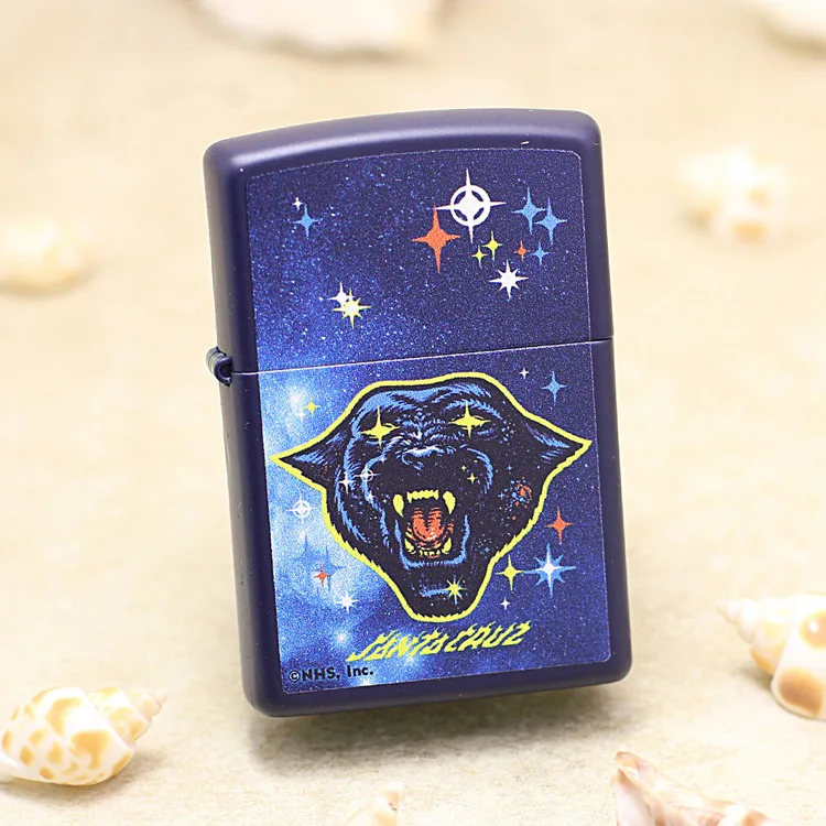 

Genuine Zippo Blue paint Starry Wolf oil lighter copper windproof cigarette Kerosene lighters Gift with anti-counterfeiting code