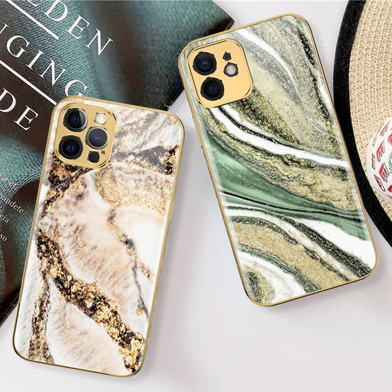 

GKK Tempered Glass Case For IPhone 12 Pro Max Luxury Pattern Plating 3D Carving Edge Hard Cover For IPhone 12 Pro Max Case Coque