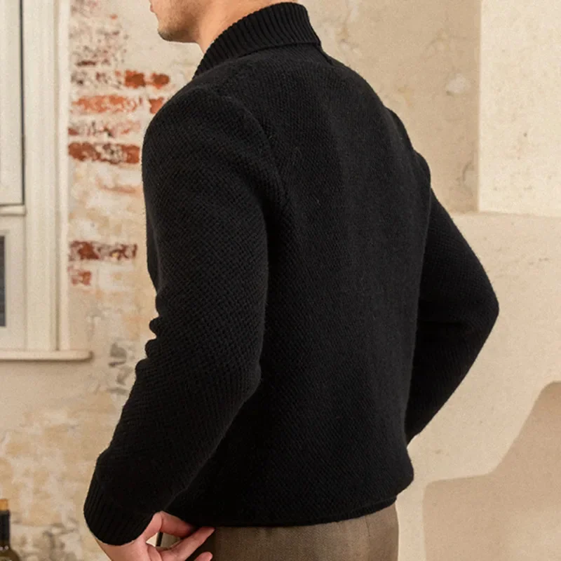 Однотонный мужской вязаный кардиган свитер Высококачественная двубортная