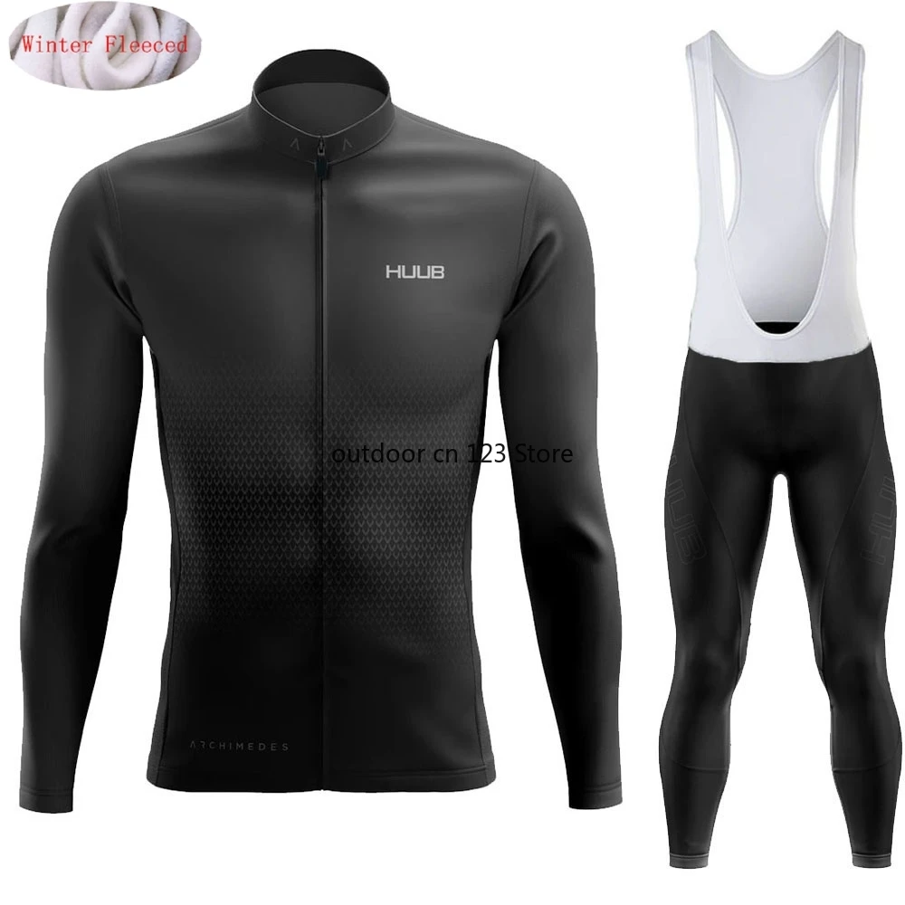 

HUUB Winter Cycling Jersey Set 2022 Bib Pants Gel Pad Clothing Long Sleeve Warm Men Thermal Fleece Shirt Suit Bicycle Tights MTB