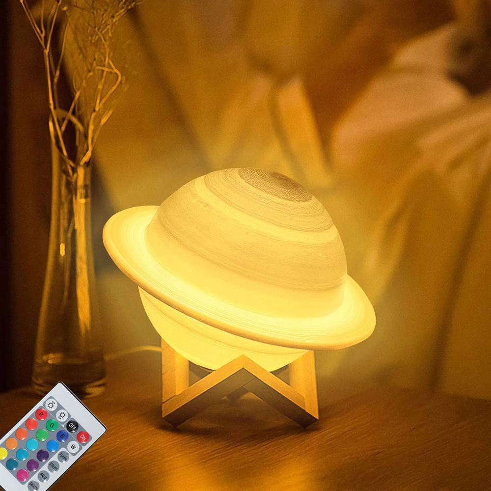 Moon Lamp 3D Print Night Light Room Decor Tap Moon Light Table Lamp Christmas Gift 16Colors Children Bedside Saturn Lamp