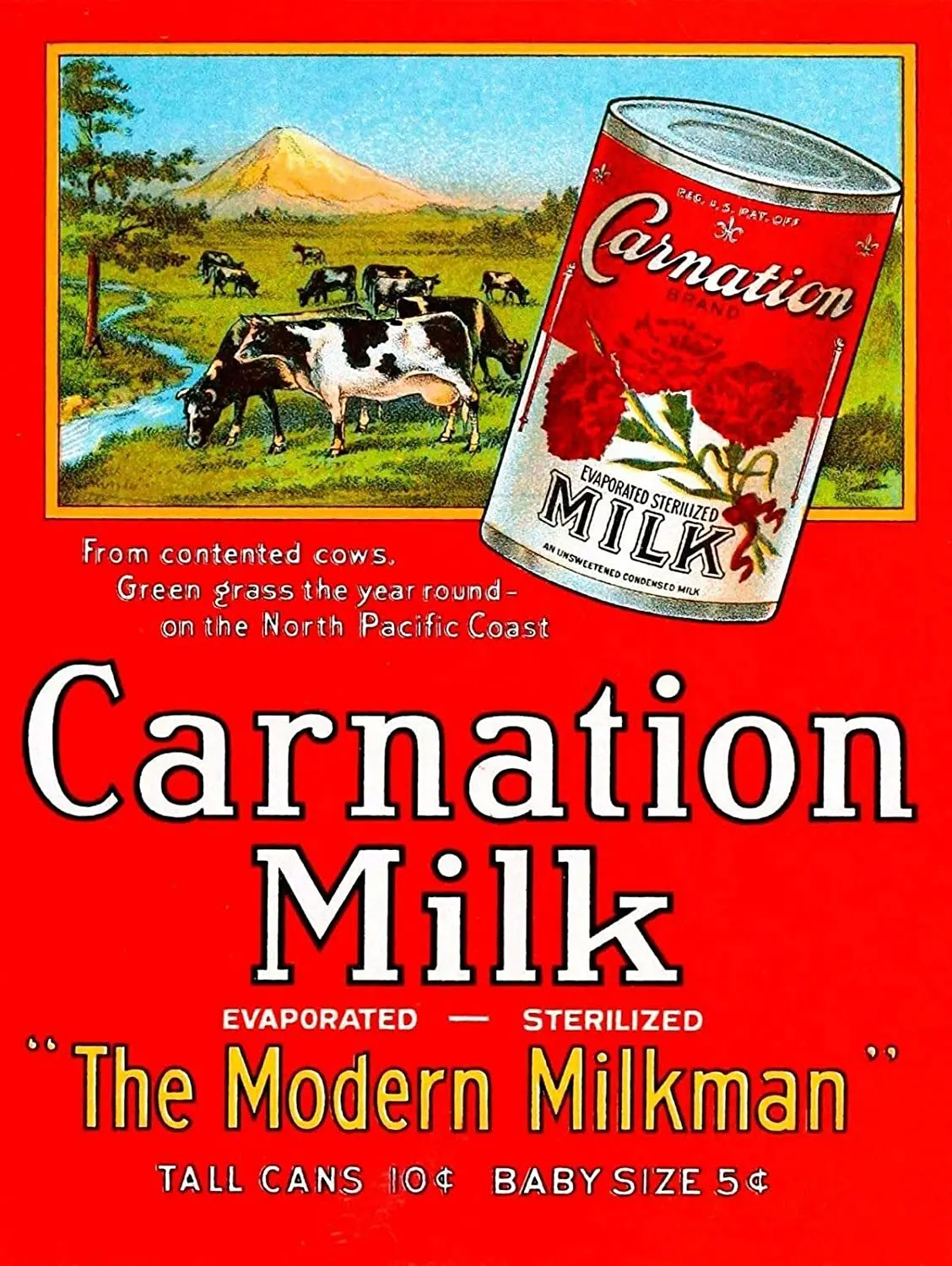 Винтажный рекламный постер с изображением молока гвоздики металлическая